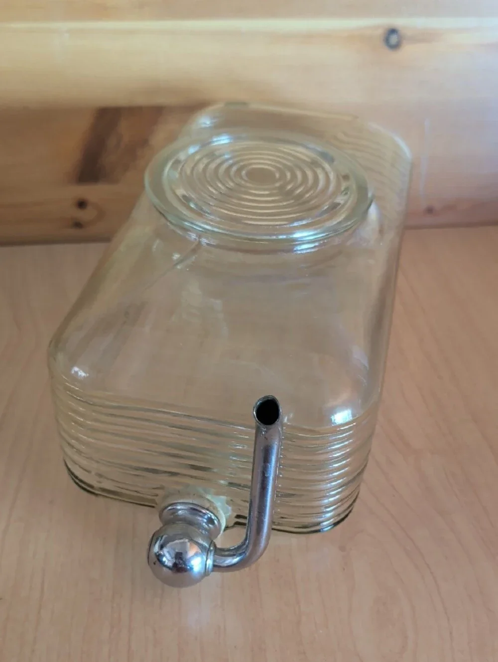 Antique Ribbed Clear Glass and Chrome Water Dispenser with Lid -